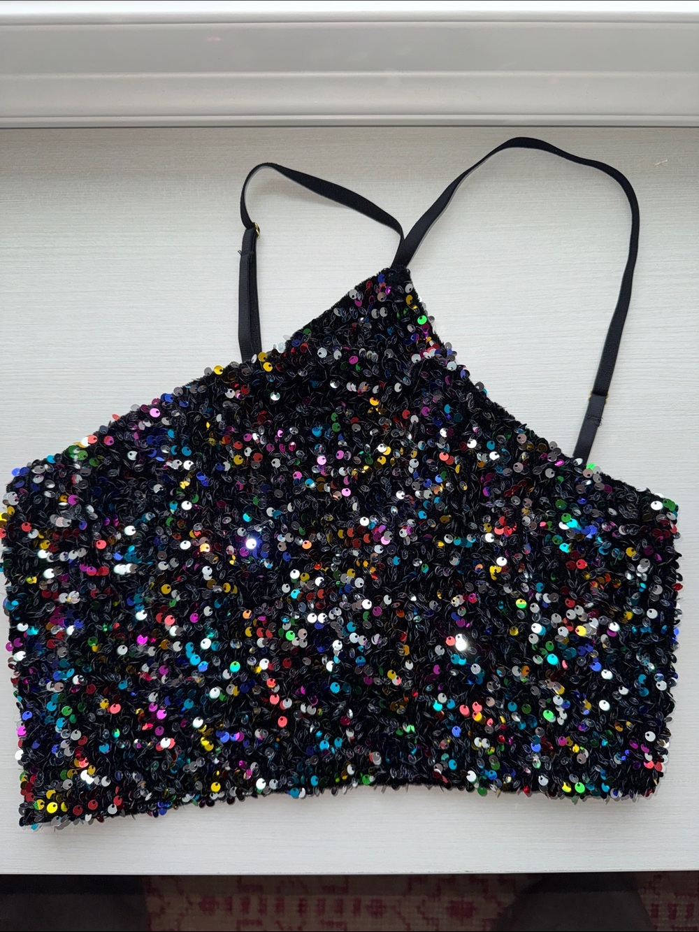 ANTHROPOLOGIE Black Multicolor Sequin Cropped Cami Top corset / bra back size M